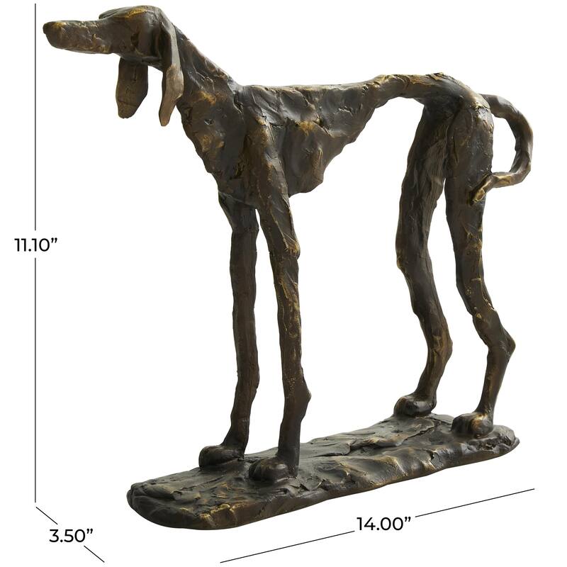 Polystone Dog Distressed Slim Frame Decorative Sculpture with Gold Accents - Bronze - Roche River Decor