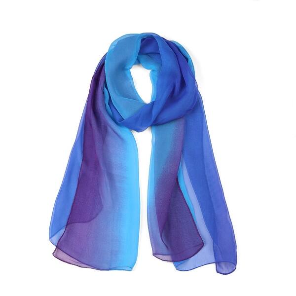 Shop Long Chiffon Lightweight Gradient Color Scarf For Women Royal