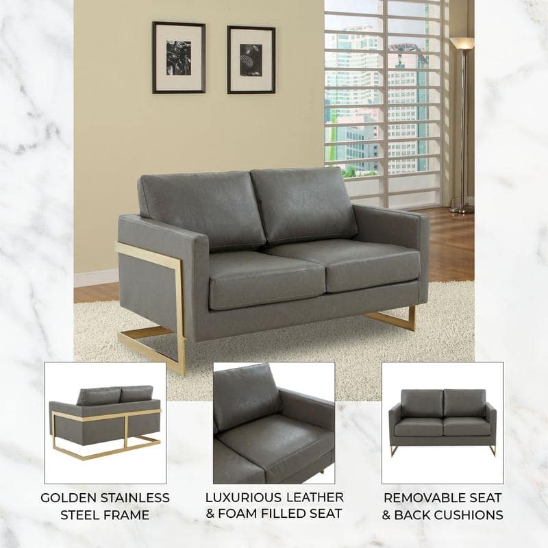 Lincoln Modern 2-Seater Leather Plush Cushion Loveseat in Metal Frame for Living Room Small Spaces Home Office