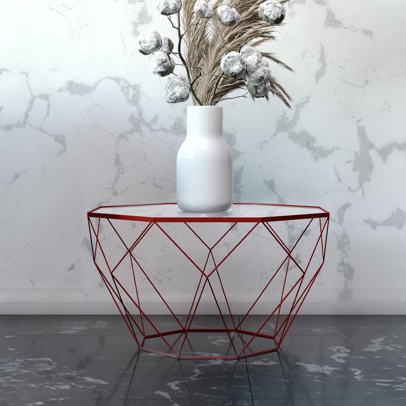 Malibu 22" Modern Octagon Center Coffee Table with Tempered Glass Table top & Sturdy Metal Geometric Base for Living Room Office