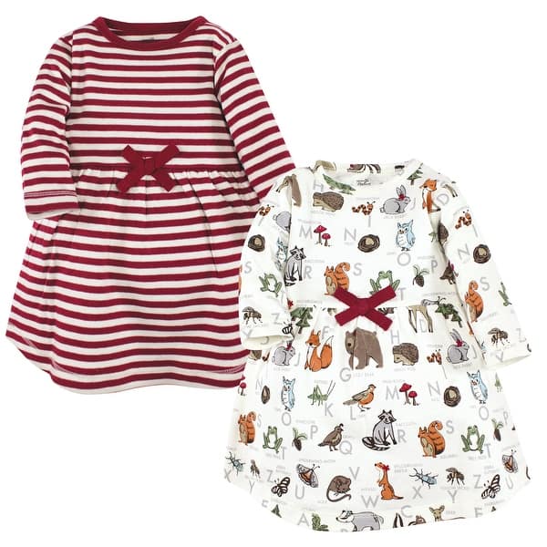 slide 1 of 1, Touched by Nature Girls Organic Cotton Dresses, Woodland Alphabet 0-3 Months - Woodland Alphabet