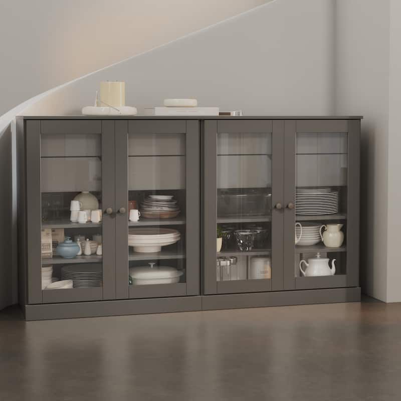 Palace Imports 100% Solid Wood 64" Sideboard with Clear Glass Doors, 4-Drawers and Adjustable Shelves - Gray