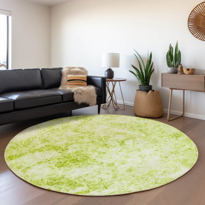 Premium Washable Super Soft Solid Abstract Mayfield Rug - Aloe - 8' x 8' - Round