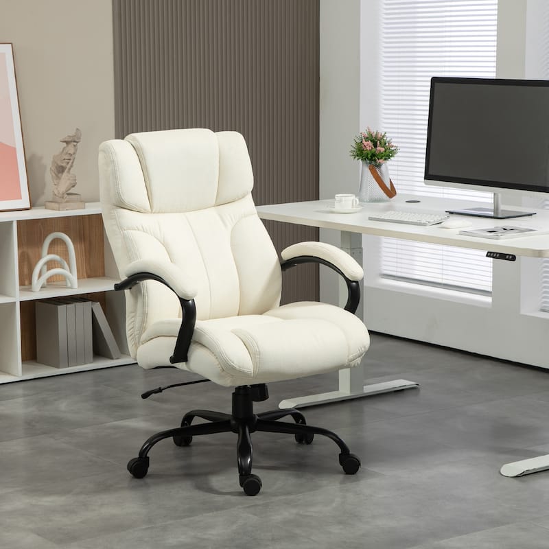 Vinsetto 500lbs Big and Tall Office Chair with Wide Seat, Executive Computer Chair with Adjustable Height - Cream White