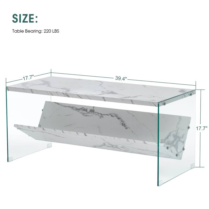 Ivinta Modern Glass Coffee Table，Small Cocktail Table with Storage Shelf