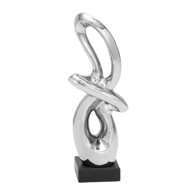 Silver Ceramic Swirl Abstract Decorative Sculpture with Black Base