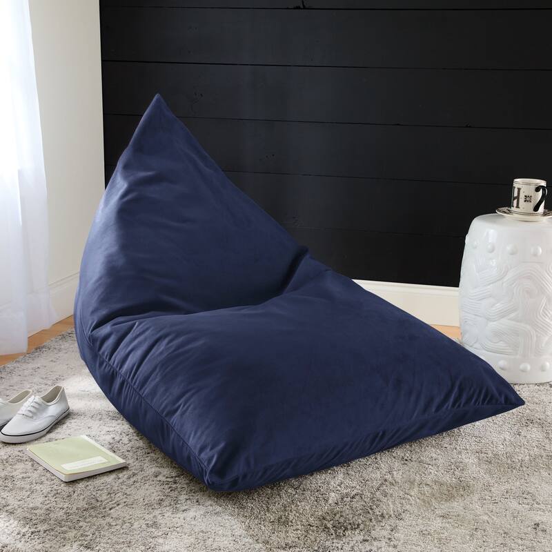 Sorra Home Solid Velvet Indoor Bean Lounger - Navy 54 in W x 38 in W x 21 in H