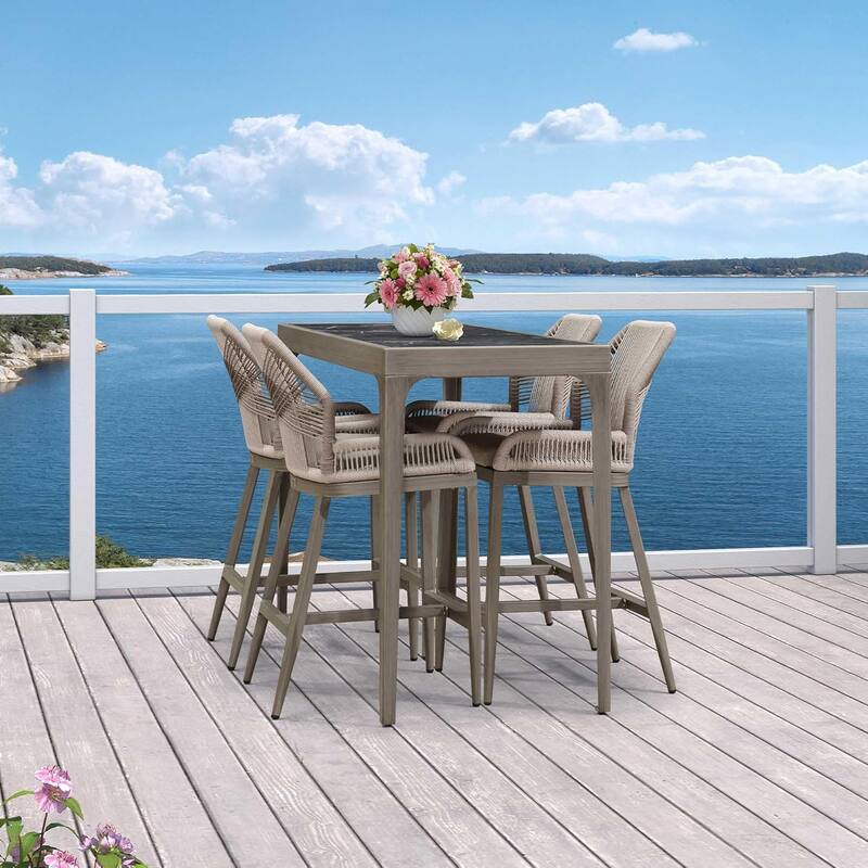 PURPLE LEAF Patio Sunbrella Bar Stools Set of 2 Handwoven Wicker Bar Height Stool Modern Aluminum High Bar Chairs