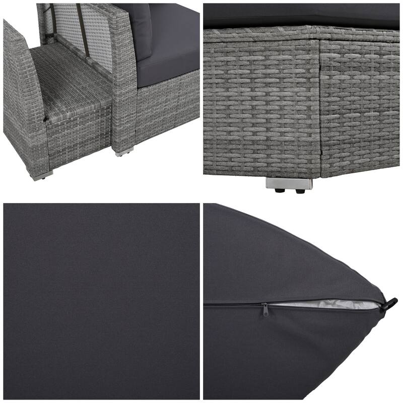 Outdoor Patio Rattan Sectional Set w/ Cushions & Table, Daybed Seating