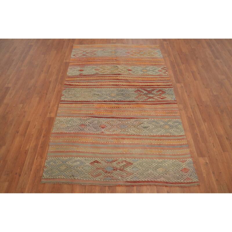Hand Woven Oriental 100% Wool Carpet Southwestern Tribal Multi-Colored Kilim Area Rug - 7' 2'' X 4' 5''