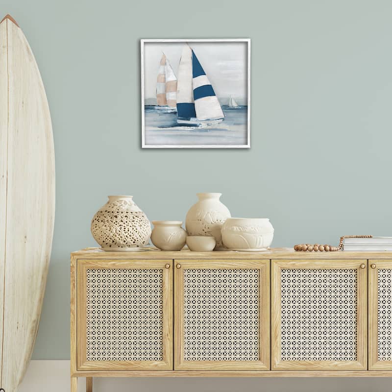Stupell Striped Sailboat Voyage Framed Giclee Art Design By Sally Swatland