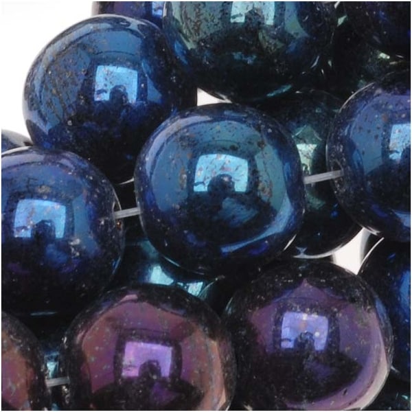 Czech Glass Druk Round Beads 8mm Blue Iris (25). Opens flyout.