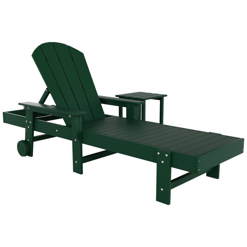 Polytrends Laguna Hdpe All Weather Outdoor Patio Pool Reclining Chaise Lounge With Side Table (2-Piece Set)