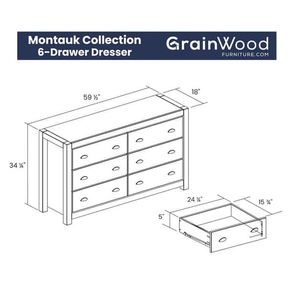 dimension image slide 1 of 2, Grain Wood Furniture Montauk 6-drawer Dresser