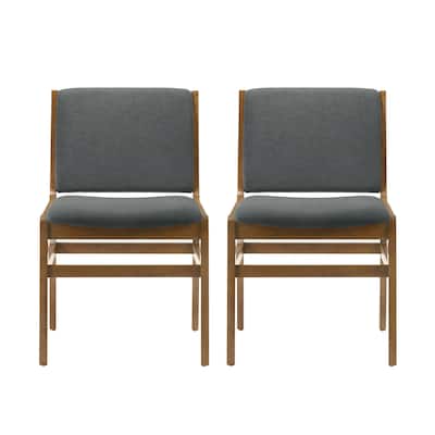 Rini Dining Side Chair Set of 2, Straight Wood Legs, Dark Gray Fabric