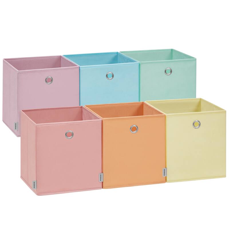 Set of 6 Colorful Foldable Fabric Cubes Storage Bins with Lids for Closet Bedroom or Living Room - Small