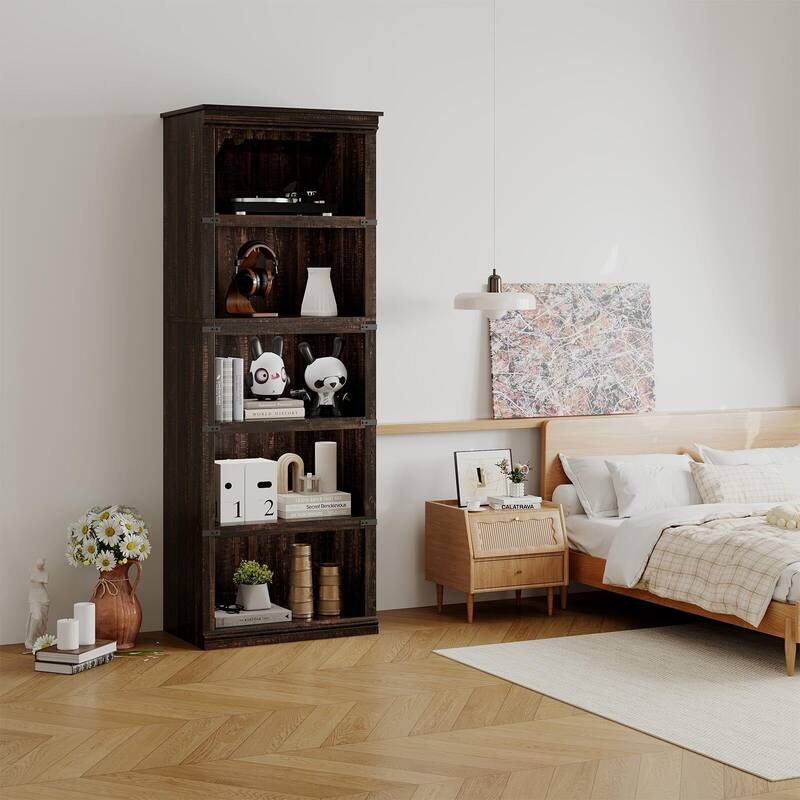 5 Tier Bookcase, Freestanding Wooden Bookshelf Storage Organizer Display Shelf