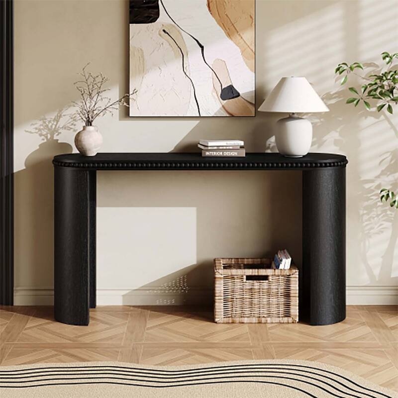 Elegant Console Table with Beaded Trim and Reversible Curved Legs,for Hallway, Living Room