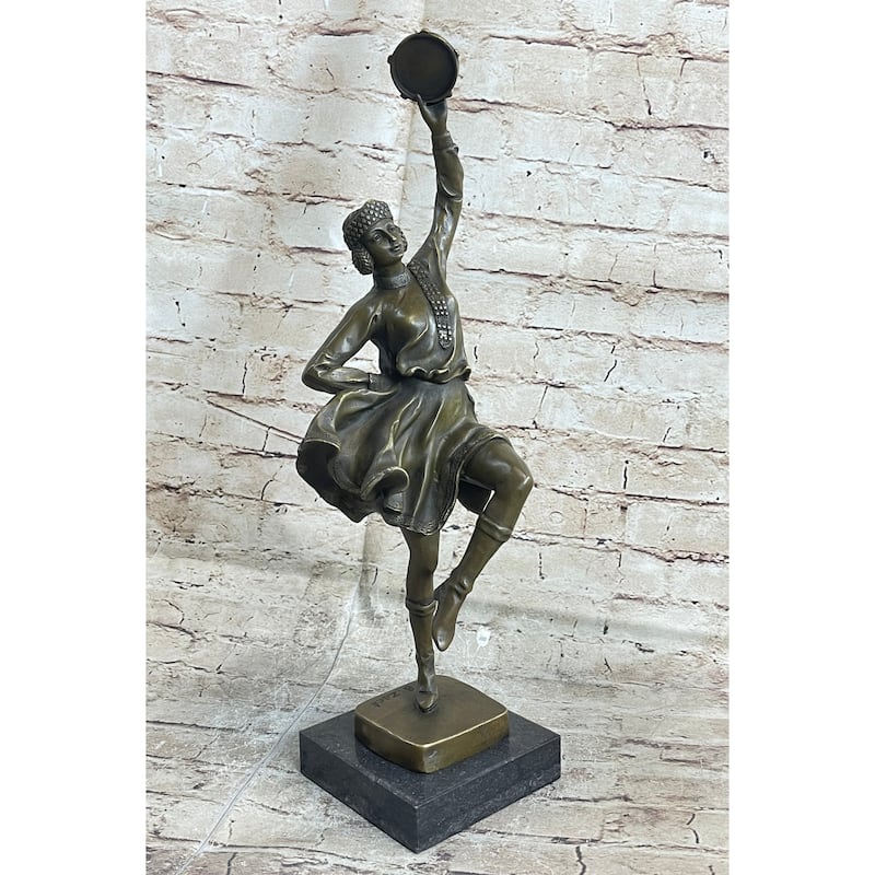 Bruno Zach Russian Tambourine Dancer Bronze Sculpture Statue Figurine