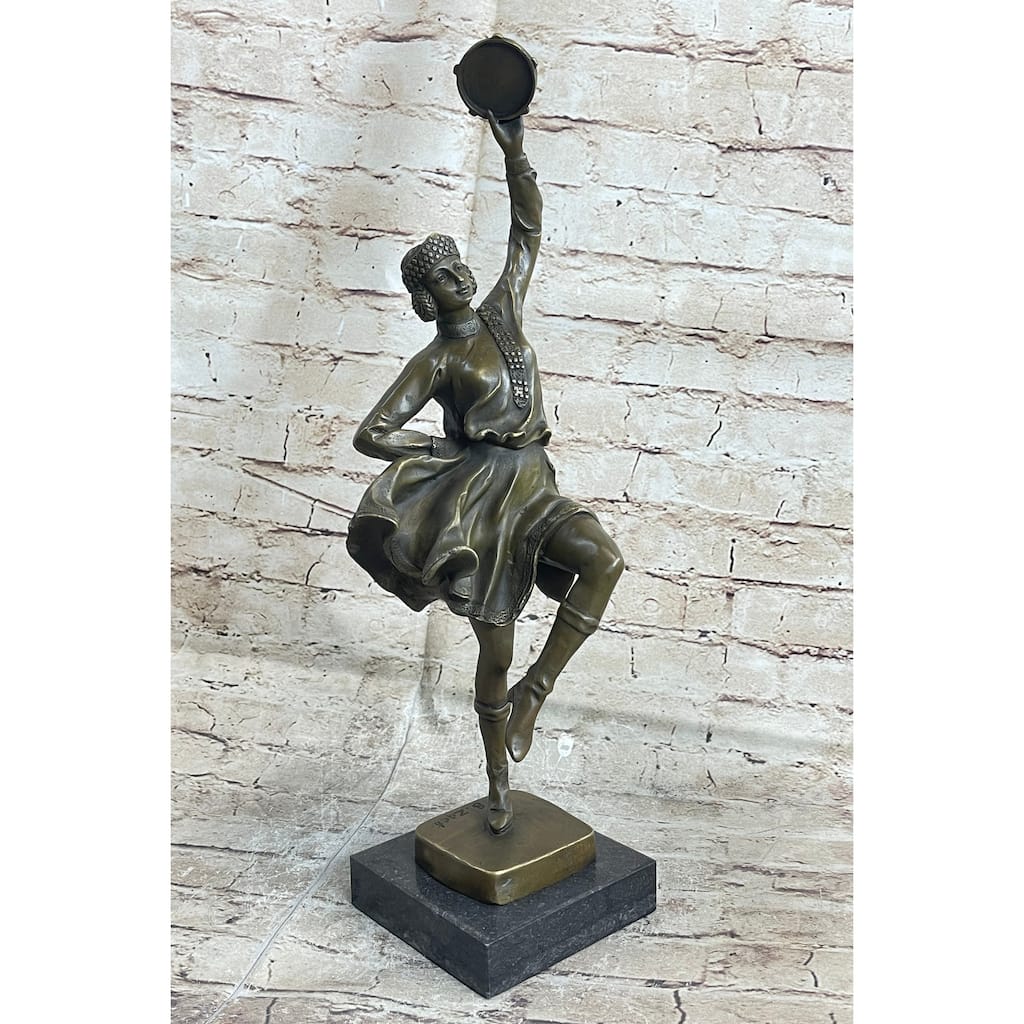 Bruno Zach Russian Tambourine Dancer Bronze Sculpture Statue Figurine
