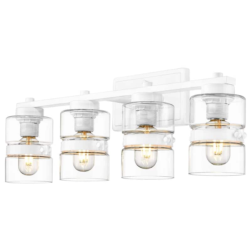 Modern 4-Light Bathroom Vanity Light,Fixtures Over Mirror with Clear Glass,White or Black and Gold Finish - White