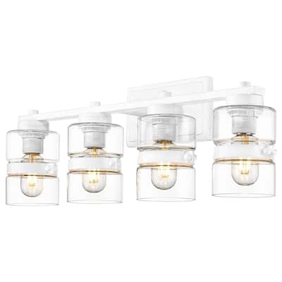 Modern 4-Light Bathroom Vanity Light,Fixtures Over Mirror with Clear Glass,White or Black and Gold Finish