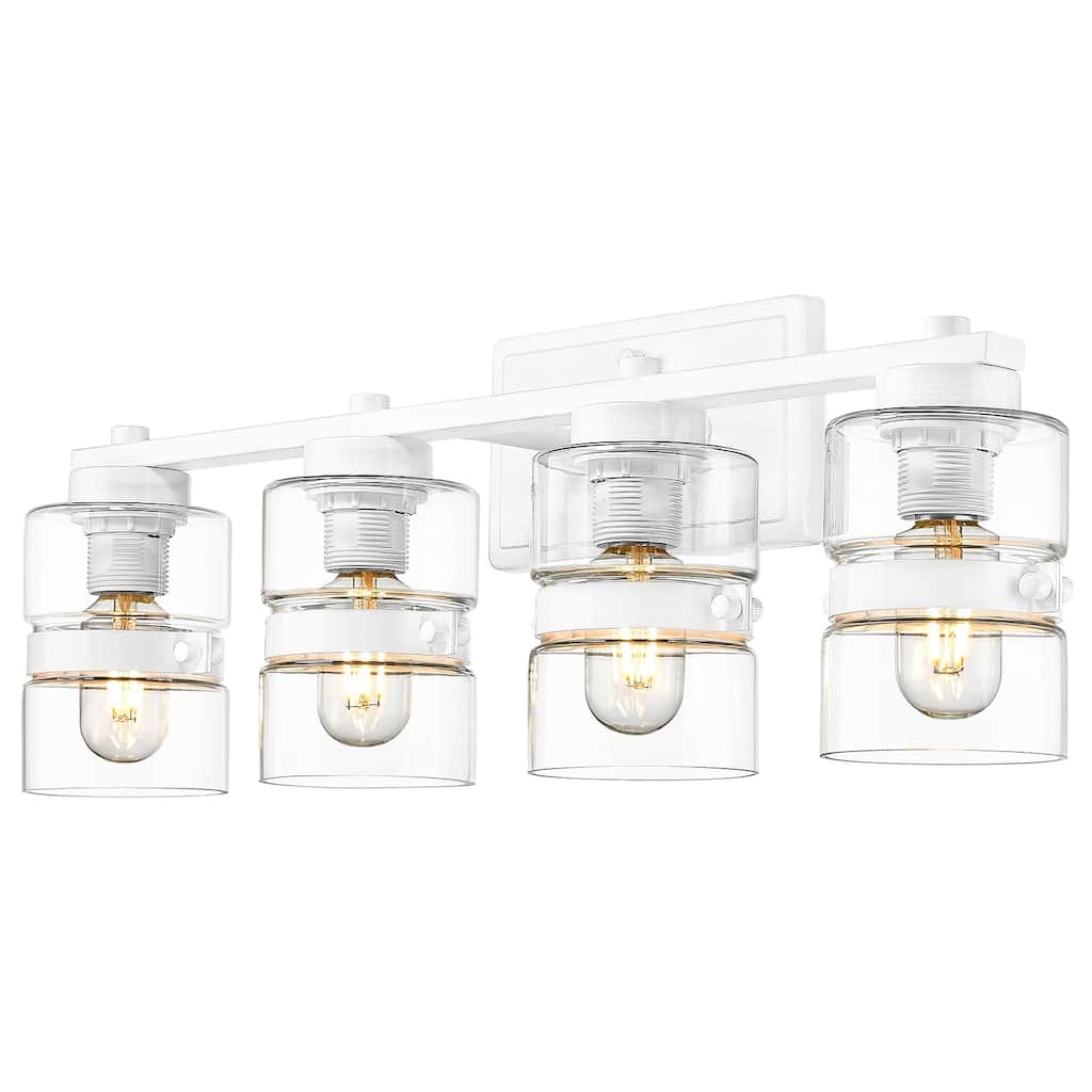 Modern 4-Light Bathroom Vanity Light,Fixtures Over Mirror with Clear Glass,White or Black and Gold Finish