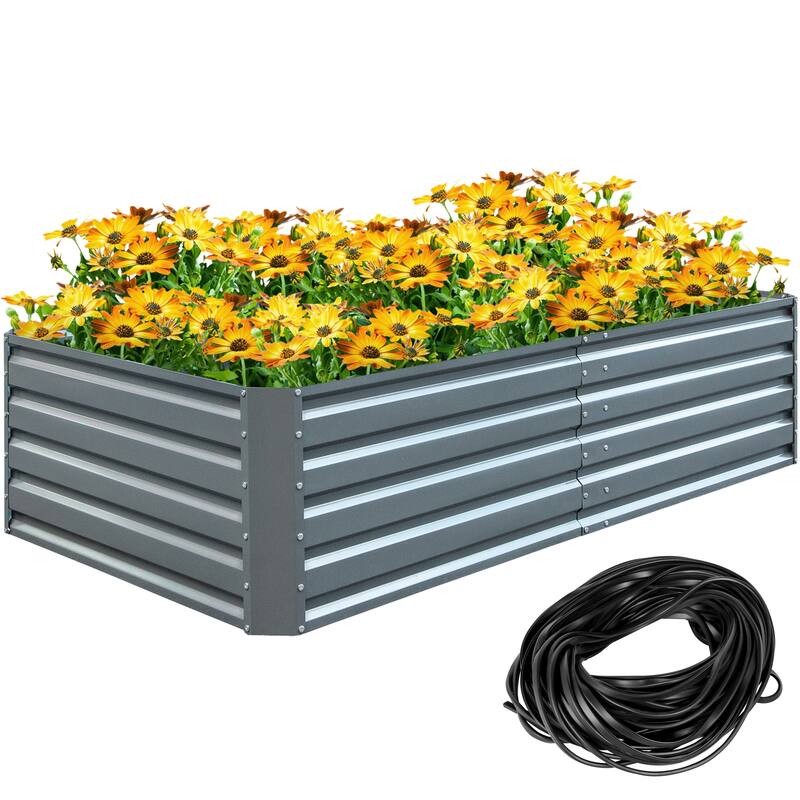 Galvanized Metal Outdoor Raised Bed for Vegetables, Flowers, and Herbs - Grey