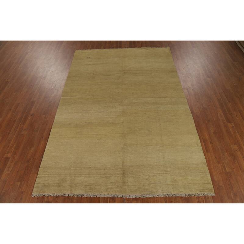 Contemporary Gabbeh Oriental Area Rug Handmade Green Wool Carpet - 6'5" x 9'7"