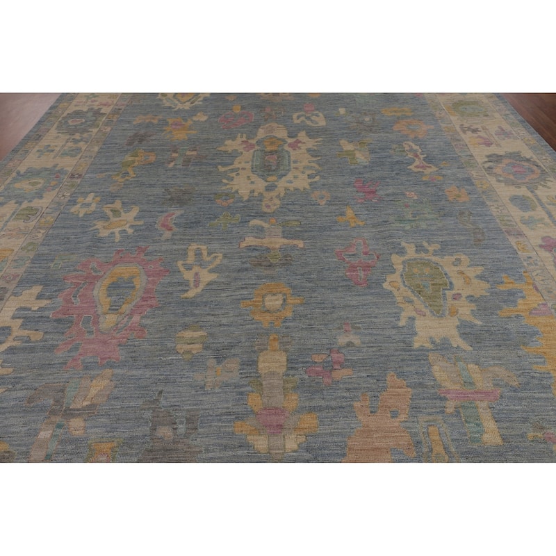 Light Blue Oushak Turkish Large Rug Handmade Wool Carpet - 10'0"x 13'9"