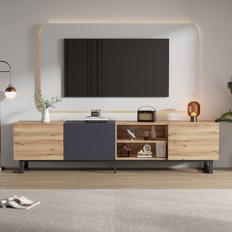 71" Media Console Table with Drop Down Doors & Open Shelves - Stylish TV Stand for Living Room & Bedroom