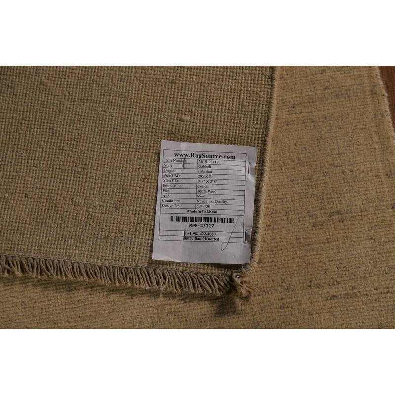 Modern Muted Yellow Gabbeh Runner Rug Hand-Knotted Wool Carpet - 2'8" x 9'8"