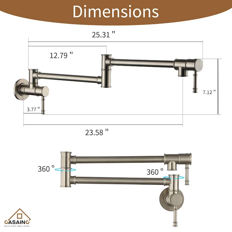 1.8 GPM Wall Mounted Foldable Kitchen Pot Filler