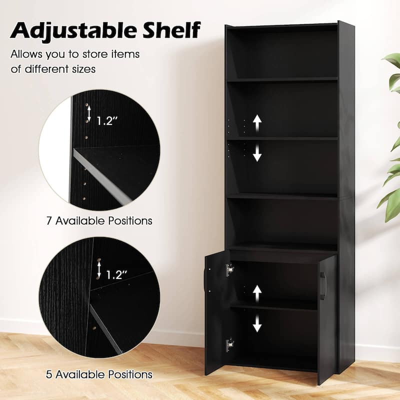 Costway 70" Bookcase with Adjustable Shelves with 2-Door Cabinet - See Details
