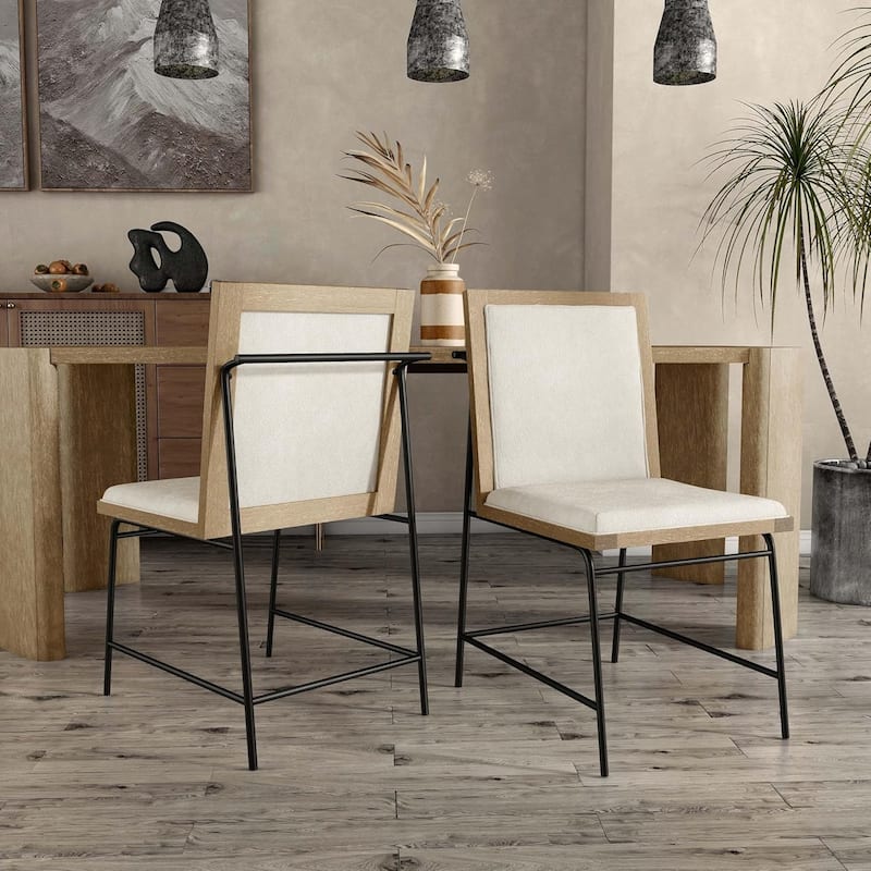 Oak Finish Modern Upholstered Side Chairs Set