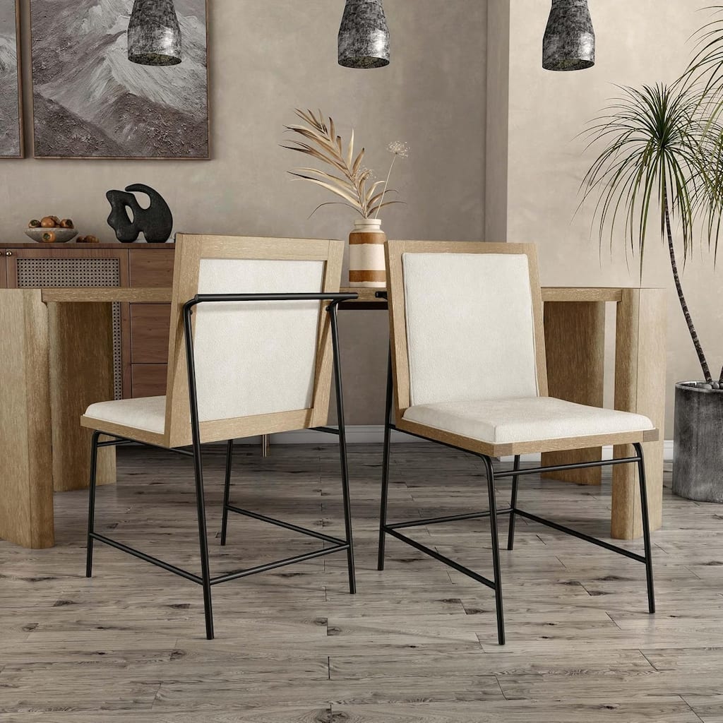 Oak Finish Modern Upholstered Side Chairs Set