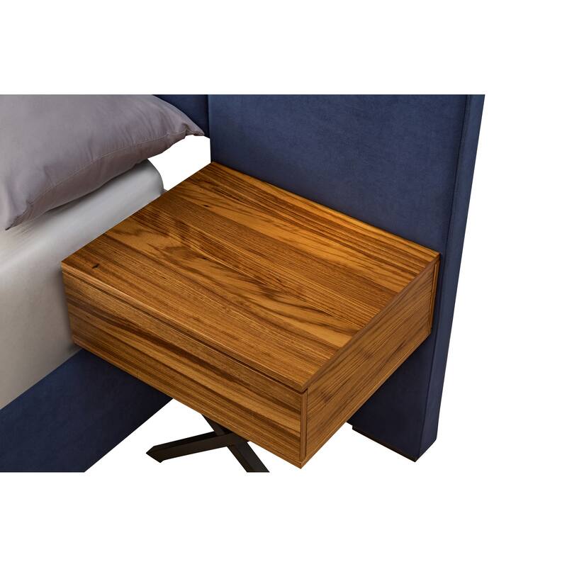 Royal Blue Velvet Bed Frame Vertical Channel Tufted Wingback Headboard Upholstered Platform Bed Wooden Slats