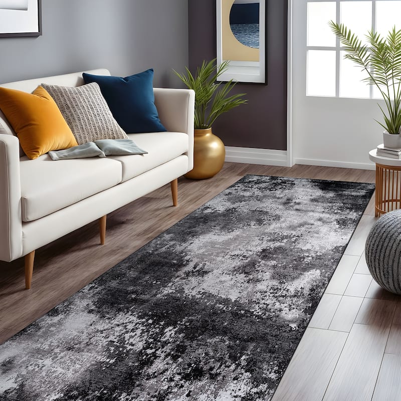 Beverly Rug Queen Abstract Non-Slip Rubber Back Washable Indoor Area Rug