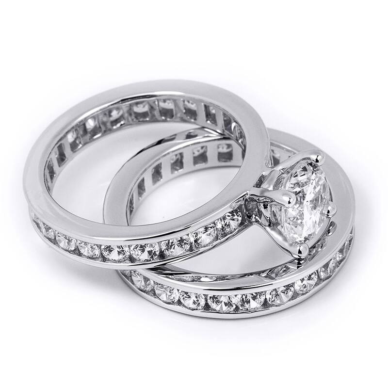 2.5 Carat Round Cut Eternity Band Bridal Ring Set Sterling Silver