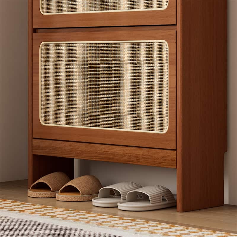 Rattan Free Standing Shoe Rack with 3 Flip Drawers & Black Pegboard
