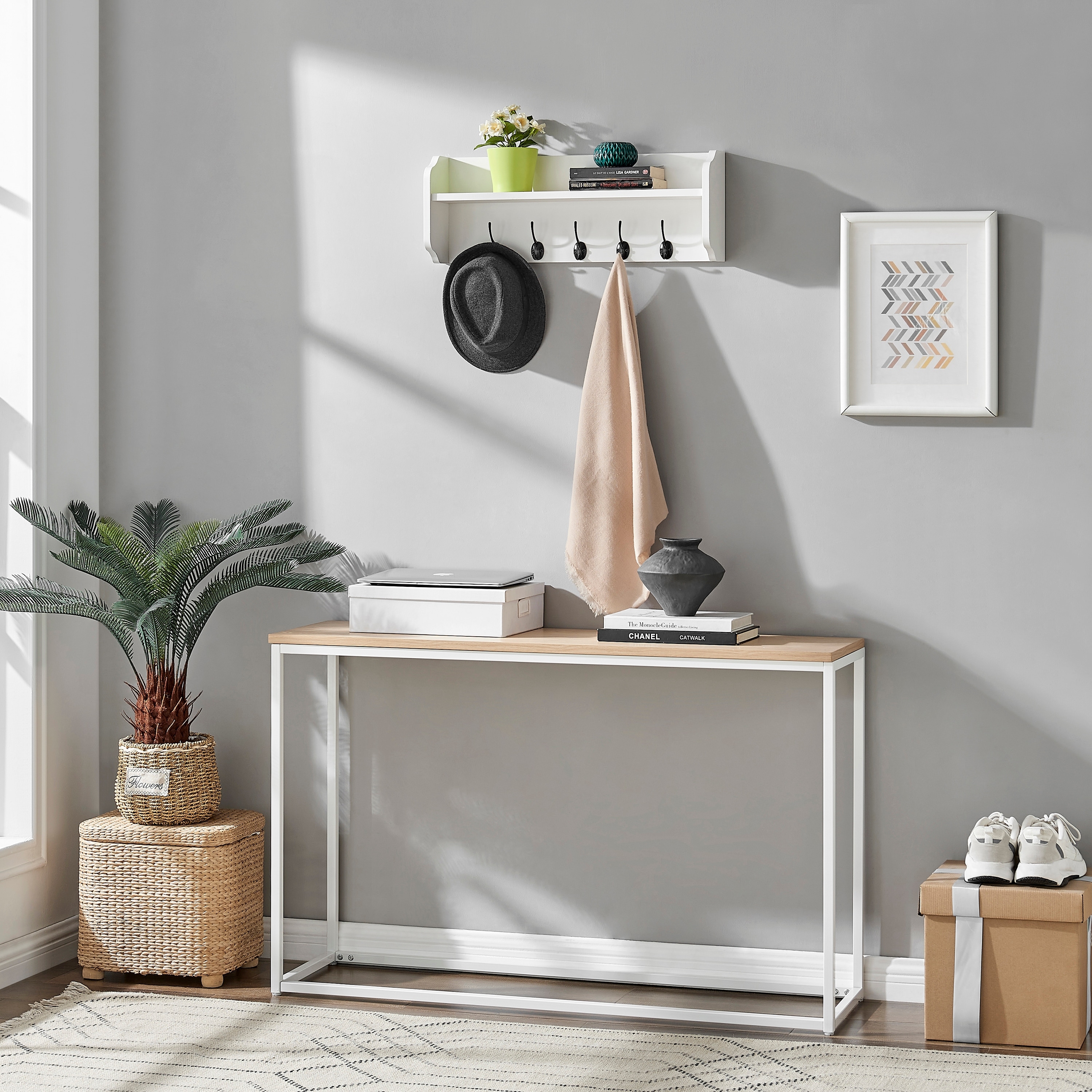 Utility wall shelf with hooks best sale