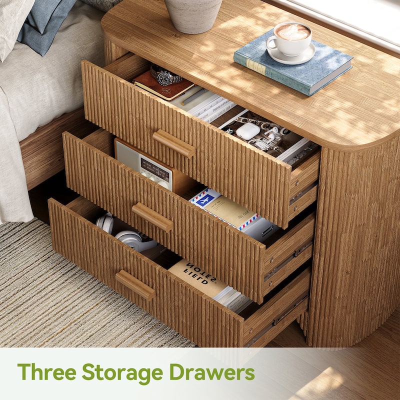 31.5'' Wide Large Fluted Nightstands, Oversized 3 Drawer Night Stand