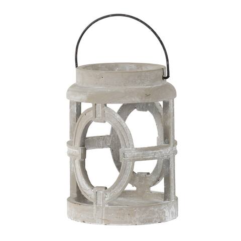A&B Home Gray Cylindrical Lantern with Cutout Oval Design