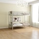 preview thumbnail 3 of 9, Twin Over Twin Metal Bunk Kids Bed Frame with Ladder & High Guardrail, Noise-Free, Split Design, Storage Space, Grey Silver