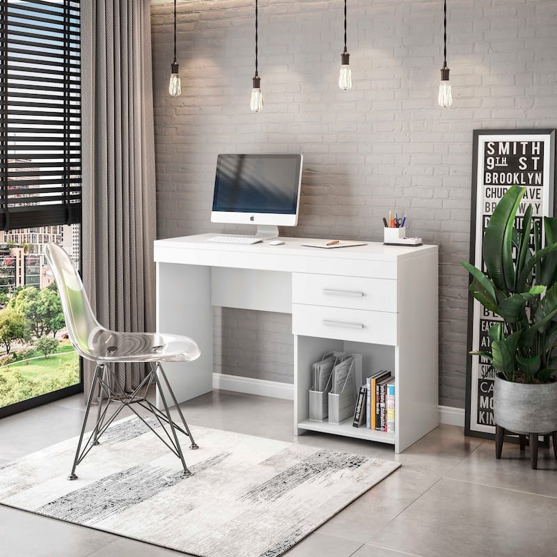 Home Office Workstation with Storage, White - White