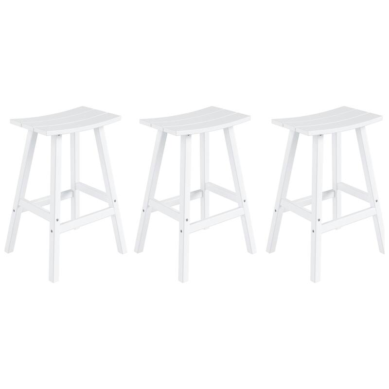 Laguna Hdpe All Weather Outdoor Patio 29" Saddle Seat Bar Stool (Set Of 3) - White