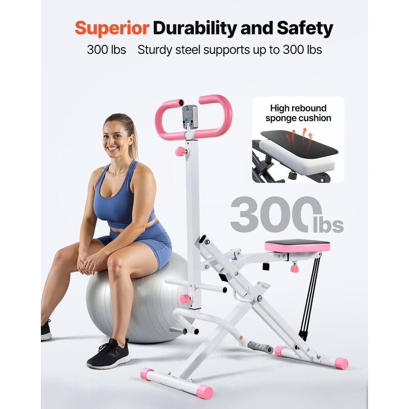 Pink-White Steel Deep Squat Training Machine with Adjustable Seat and Resistance Bands - 35.4 x 22.8 x 44.1 in