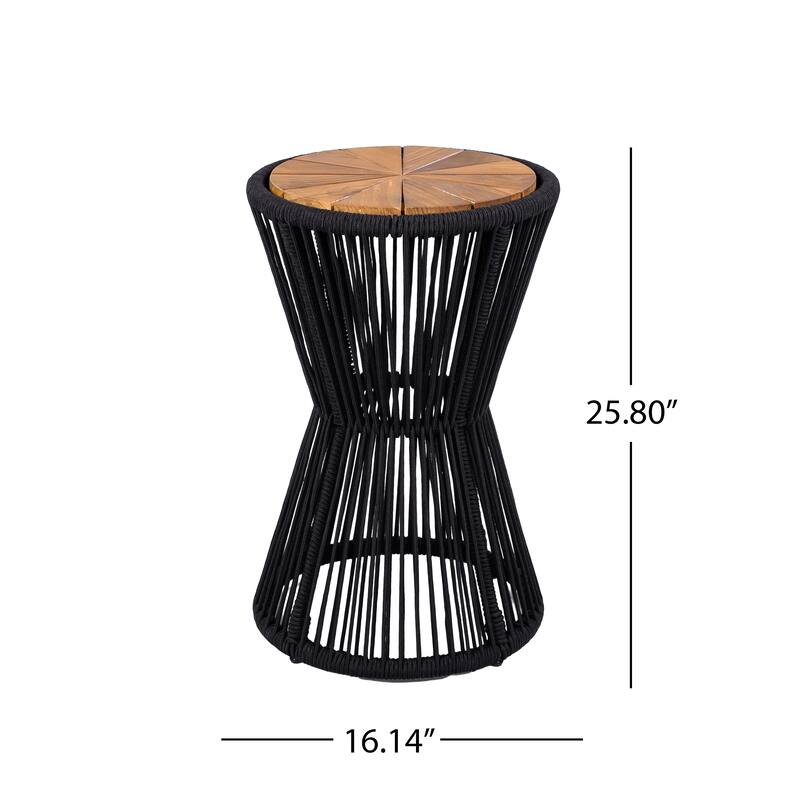 Scott Living - Nara Modern Outdoor Acacia Wood and Woven Rope Sculptural Side Table, Set of 2 - 32.28"L
