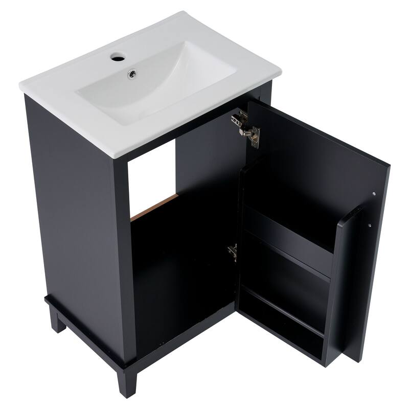 Modern 20" Bathroom Vanity with Freestanding Cabinet, Integrated Ceramic Basin & Storage