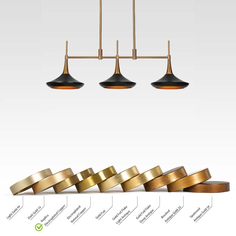 Conia Modern 3-Light Linear Chandelier Black Gold Island Pendant Lights - 34.6"Wx9"Dx11.8"H